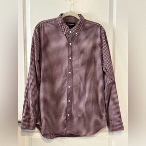 Bonobos Button Down Shirt Mens Slim Fit Stretch Pink Blue Plaid Large Longsleeve